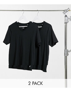 Jack & Jones Essentials - Confezione da 2 t-shirt nere slim fit con collo a V-Nero