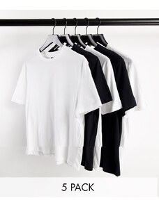 ASOS DESIGN - Confezione da 5 T-shirt girocollo in colorazioni multiple-Multicolore