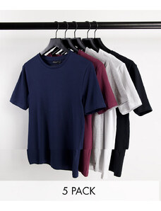 ASOS DESIGN - Confezione da 5 T-shirt attillate girocollo in colorazioni multiple-Multicolore