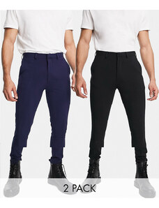 ASOS DESIGN - Confezione multipack di pantaloni eleganti super skinny nero e blu navy-Multicolore