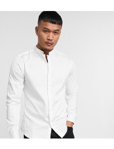 ASOS DESIGN Premium - Camicia slim bianca in rasatello con colletto alla coreana-Bianco