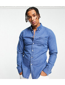 ASOS DESIGN - Camicia di jeans slim in lavaggio medio-Blu