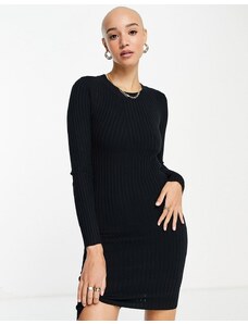 Pieces - Vestito fasciante nero in maglia a coste