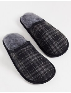 Loungeable - Pantofole a sabot a quadri, colore nero e grigio