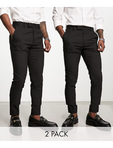 ASOS DESIGN - Confezione da 2 pantaloni eleganti skinny neri-Nero