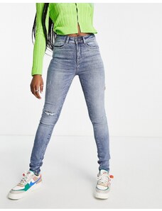 Noisy May - Callie - Jeans skinny a vita alta a coste azzurri con strappo-Blu