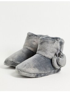 Ann Summers - Pantofole a stivaletto comode, con cuori brillanti, colore grigio