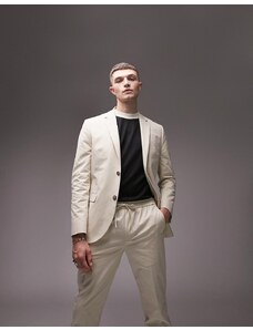 Topman - Giacca da abito skinny in cotone con due bottoni écru slavato-Bianco