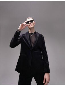 Topman - Giacca da abito slim collo sciallato in velluto nero con bottone singolo