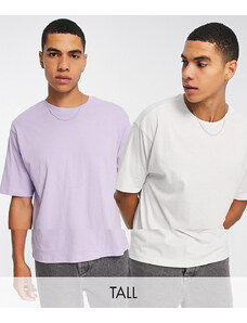 Another Influence Tall - Confezione da due T-shirt squadrate lilla e grigio chiaro-Multicolore