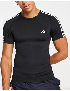 adidas performance adidas - Training Tech Fit - T-shirt nera con 3 strisce-Nero