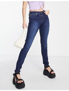 Love Moschino - Jeans skinny blu medio con logo in strass