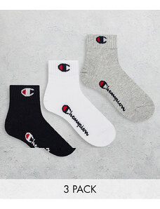 Champion - Confezione da 3 paia di calzini con logo grigi, bianchi e neri-Multicolore