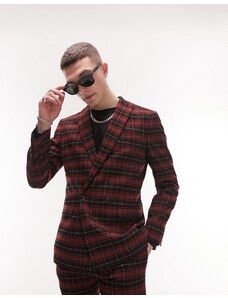 Topman - Blazer da abito super skinny rosso a quadri scozzesi
