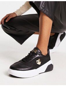 Love Moschino - Sneakers trapuntate nere con cuore dorato-Nero