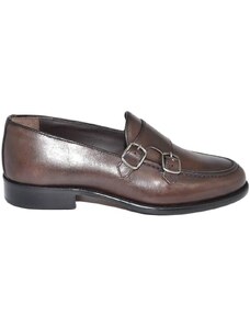 Malu Shoes Scarpe uomo con fibbia doppia marrone sottile derby vintage in vera pelle crust slip on business linea dandy