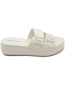 Malu Shoes Pantofola donna bianco doppia fibbia regolabile platform in gomma antiscivolo comfort relax estive