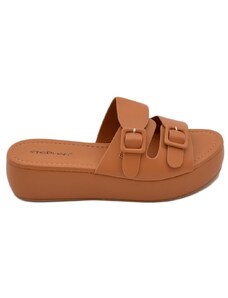 Malu Shoes Pantofola donna platform in gomma antiscivolo cuoio nero fascia arricciata comfort relax estive