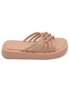 Malu Shoes Pantofola ciabatta donna platform zeppa in gomma beige nude con fascia intrecciata comoda memory foam estate