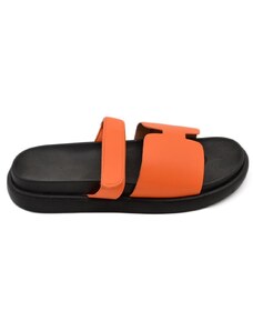 Malu Shoes Pantofole ciabatte donna arancione platform zeppa nera con fascia e fibbia strappo regolabile su dorso comodo