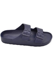 Malu Shoes Sandalo pantofola basso uomo blu gomma da spiaggia impermeabile con due fibbie regolabili fondo antishock comodo estate