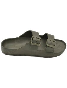 Malu Shoes Sandalo pantofola basso uomo verde gomma spiaggia impermeabile con due fibbie regolabili fondo antishock comodo estate