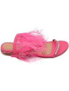 Malu Shoes Pantofoline allacciata alla caviglia donna piume peluche con applicazioni fucsia rosa fascetta strass moda glamour