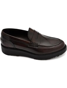 Malu Shoes Mocassimo college uomo classico in vera pelle liscia marrone con suola alta zigrinata 3,5 cm
