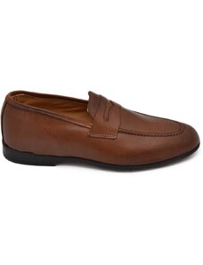 Malu Shoes Scarpe uomo mocassino in vera pelle nappa spazzolata marrone bendina suola in gomma pantofola elegante