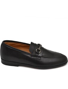 Malu Shoes Scarpe uomo mocassino in vera pelle nappa nero morsetto argento suola in gomma pantofola elegante