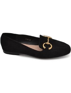 Malu Shoes Mocassino donna pantofola in camoscio nero con morsetto dorato suola in gomma antiscivolo