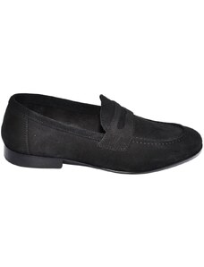Malu Shoes Scarpe uomo mocassino in vera pelle camoscio nero bendina tono su tono suola in cuoio con antiscivolo elegante