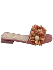 Malu Shoes Pantofoline donna mule rosa con applicazioni floreale voluminosa colorata punta quadrata morbide tacco largo 1 cm