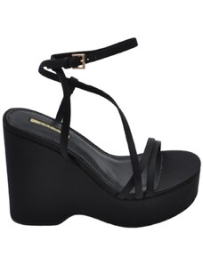 Malu Shoes Zeppa donna nero in pelle chiusura alla caviglia fondo tono su tono asimmetrico platform zeppa 10cm plateau 3cm