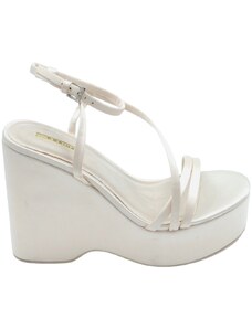 Malu Shoes Zeppa donna bianca in pelle chiusura alla caviglia fondo tono su tono asimmetrico platform zeppa 10cm plateau 3cm