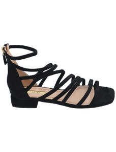 Malu Shoes Sandalo basso nero alla schiava con fascette sottili chiusura zip retro fondo in gomma tacco doppio 1 cm