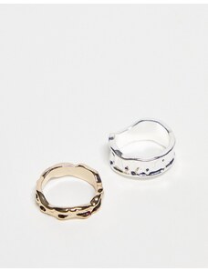 Topshop - Confezione da 2 anelli zigrinati argento e oro-Multicolore
