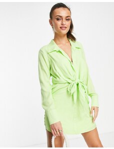 Style Cheat - Vestito camicia corto verde lime con nodo sul davanti