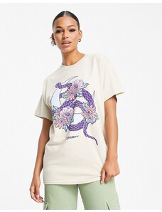 Honour HNR LDN - T-shirt oversize color sabbia con stampa di serpente-Neutro