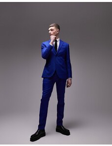Topman - Giacca da abito monopetto skinny blu con due bottoni