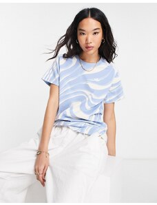 adidas Originals - Animal Abstract - T-shirt con tre strisce bianca e blu con stampa zebrata