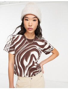 adidas Originals - Animal Abstract - T-shirt marrone e beige zebrata con 3 strisce