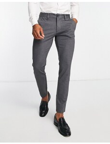Only & Sons - Pantaloni slim eleganti grigi in jersey con motivo a spina di pesce-Nero