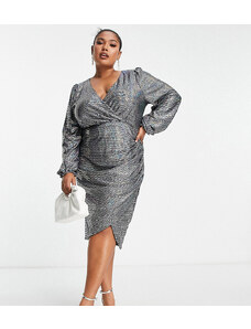 Lovedrobe Luxe Plus - Vestito midi a portafoglio con paillettes multicolore effetto specchio