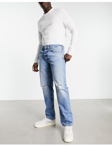 Only & Sons - Edge - Jeans ampi lavaggio chiaro con strappi-Blu