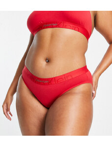 Calvin Klein Curve - Icon - Slip stile bikini in misto cotone rosso con logo in rilievo