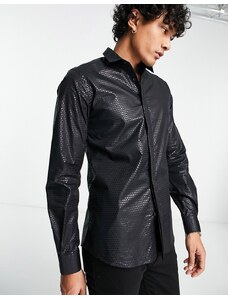 Twisted Tailor - Hester - Camicia slim nera con paillettes laminate-Nero
