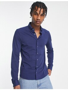 Calvin Klein - Camicia in piqué blu navy