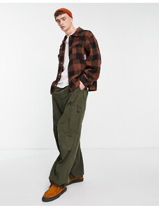 Damson Madder - Camicia giacca in pile borg marrone a quadri con bottoni in coordinato-Multicolore