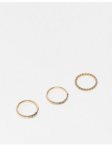 Liars & Lovers - Confezione da 3 anelli a fascia effetto corda color oro